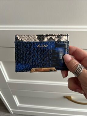 Aldo Blue Snakeskin Card Holder with Gold Hardware